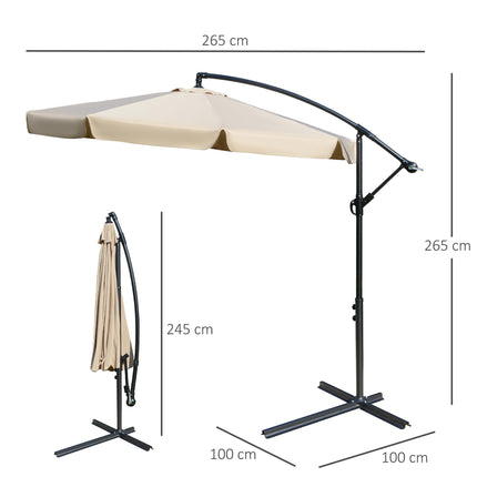 2.7m Cantilever Parasol with Crank Handle and Cross Base - Light Brown