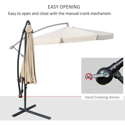 2.7m Cantilever Parasol with Crank Handle and Cross Base - Light Brown