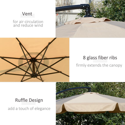 2.7m Cantilever Parasol with Crank Handle and Cross Base - Light Brown