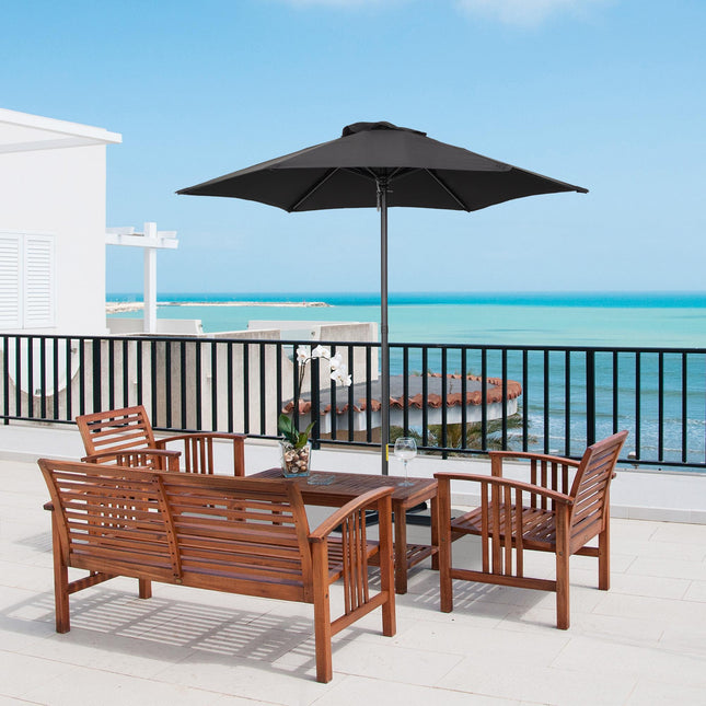 2m Garden Parasol Umbrella, Outdoor Sun Shade with 6 Sturdy Ribs for Balcony, Be