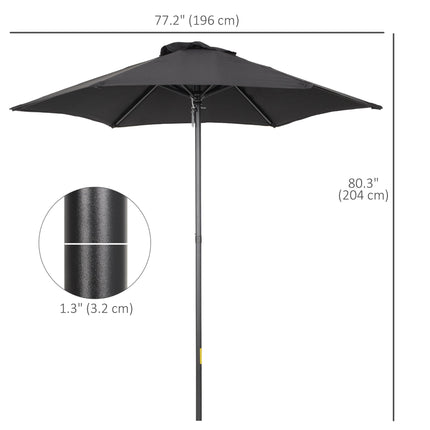 2m Garden Parasol Umbrella, Outdoor Sun Shade with 6 Sturdy Ribs for Balcony, Be