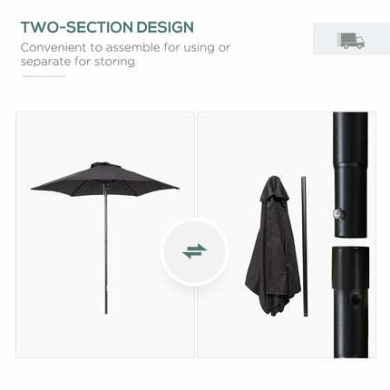 2m Garden Parasol Umbrella, Outdoor Sun Shade with 6 Sturdy Ribs for Balcony, Be