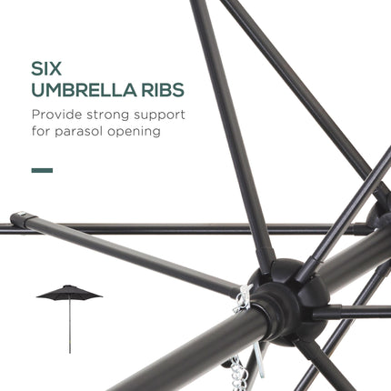 2m Garden Parasol Umbrella, Outdoor Sun Shade with 6 Sturdy Ribs for Balcony, Be