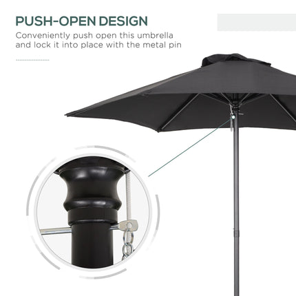 2m Garden Parasol Umbrella, Outdoor Sun Shade with 6 Sturdy Ribs for Balcony, Be