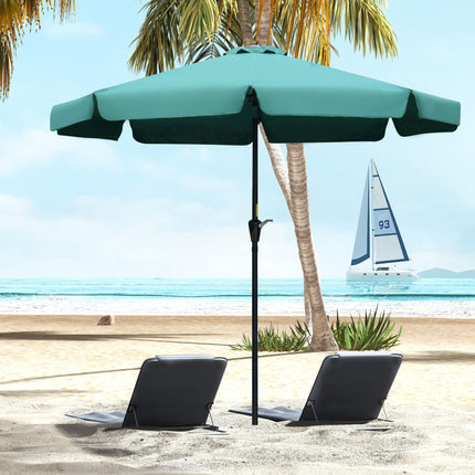 2.66m Garden Parasol with Ruffles and Aluminium Pole - Green