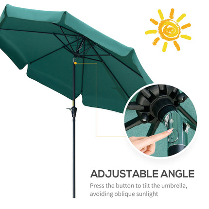 2.66m Garden Parasol with Ruffles and Aluminium Pole - Green