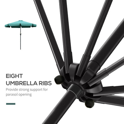 2.66m Garden Parasol with Ruffles and Aluminium Pole - Green