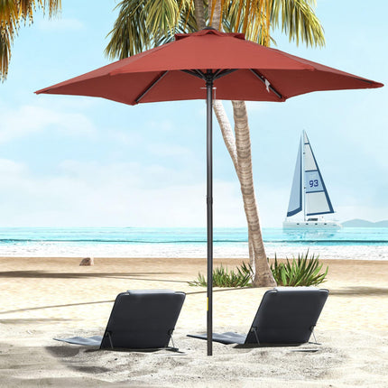 2m Patio Parasol Umbrella with 6 Sturdy Ribs for Balcony, Garden, Bench - Wine Red