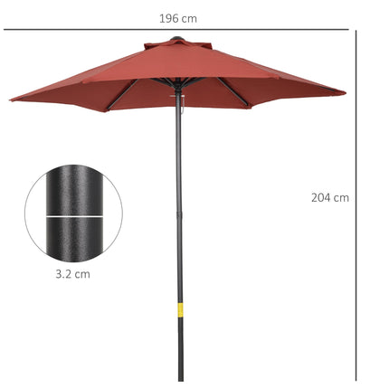 2m Patio Parasol Umbrella with 6 Sturdy Ribs for Balcony, Garden, Bench - Wine Red