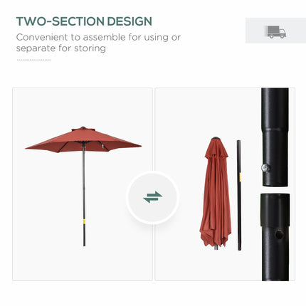 2m Patio Parasol Umbrella with 6 Sturdy Ribs for Balcony, Garden, Bench - Wine Red