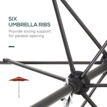 2m Patio Parasol Umbrella with 6 Sturdy Ribs for Balcony, Garden, Bench - Wine Red