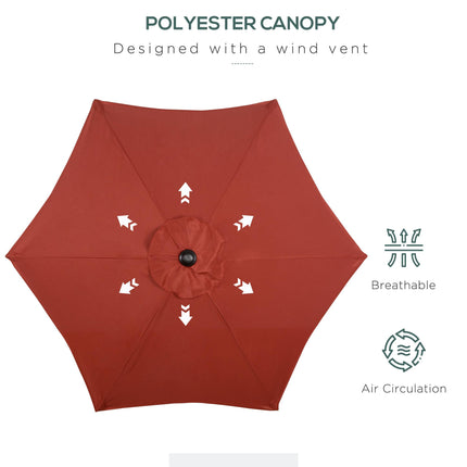 2m Patio Parasol Umbrella with 6 Sturdy Ribs for Balcony, Garden, Bench - Wine Red