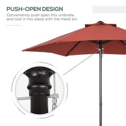 2m Patio Parasol Umbrella with 6 Sturdy Ribs for Balcony, Garden, Bench - Wine Red