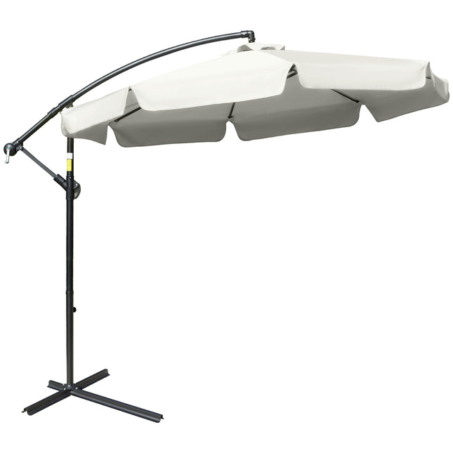 2.7m Offset Banana Cantilever Parasol with Crank Handle - Cream White