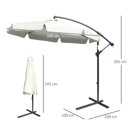 2.7m Offset Banana Cantilever Parasol with Crank Handle - Cream White