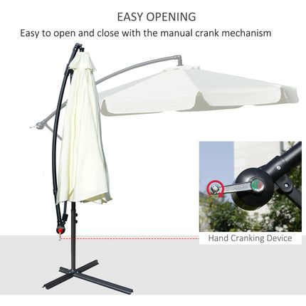 2.7m Offset Banana Cantilever Parasol with Crank Handle - Cream White