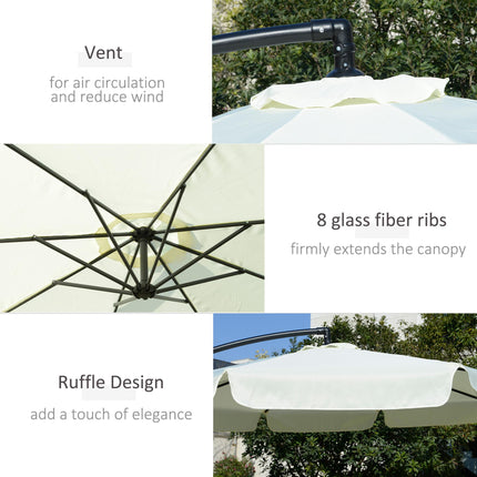 2.7m Offset Banana Cantilever Parasol with Crank Handle - Cream White
