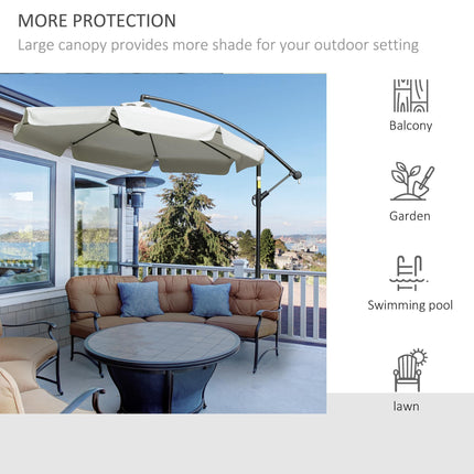 2.7m Offset Banana Cantilever Parasol with Crank Handle - Cream White