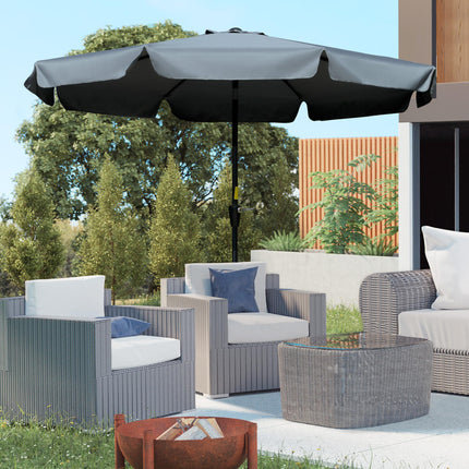2.66m Patio Umbrella with Crank Handle and Ruffles - Charcoal Grey