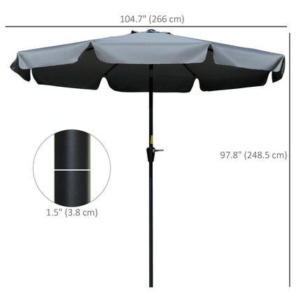 2.66m Patio Umbrella with Crank Handle and Ruffles - Charcoal Grey