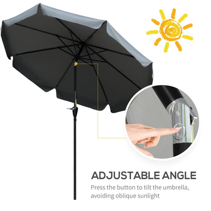 2.66m Patio Umbrella with Crank Handle and Ruffles - Charcoal Grey
