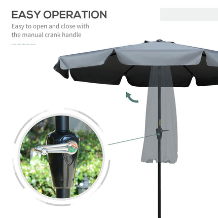 2.66m Patio Umbrella with Crank Handle and Ruffles - Charcoal Grey