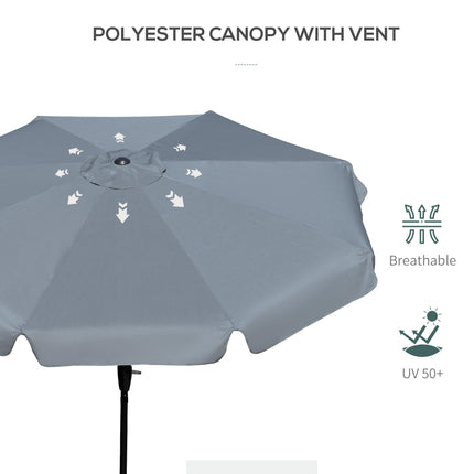 2.66m Patio Umbrella with Crank Handle and Ruffles - Charcoal Grey