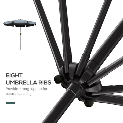 2.66m Patio Umbrella with Crank Handle and Ruffles - Charcoal Grey