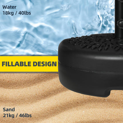 Fillable Half Parasol Umbrella Base with Metal Pole for 3.8-4.8 cm Poles - Black