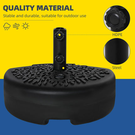 Fillable Half Parasol Umbrella Base with Metal Pole for 3.8-4.8 cm Poles - Black