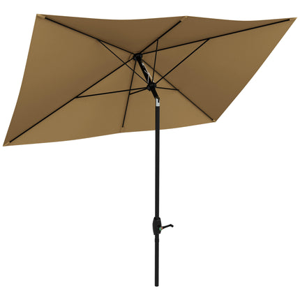 2x3m Rectangular Garden Parasol Umbrella with Crank & Tilt, 6 Ribs, Aluminium Pole - Brown