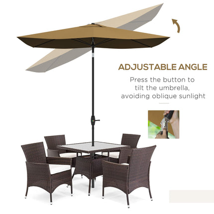 2x3m Rectangular Garden Parasol Umbrella with Crank & Tilt, 6 Ribs, Aluminium Pole - Brown