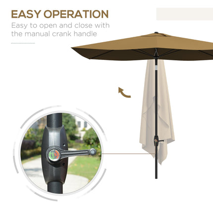 2x3m Rectangular Garden Parasol Umbrella with Crank & Tilt, 6 Ribs, Aluminium Pole - Brown