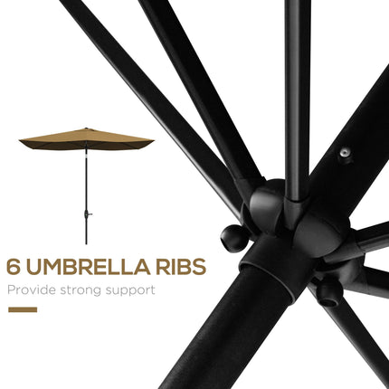 2x3m Rectangular Garden Parasol Umbrella with Crank & Tilt, 6 Ribs, Aluminium Pole - Brown