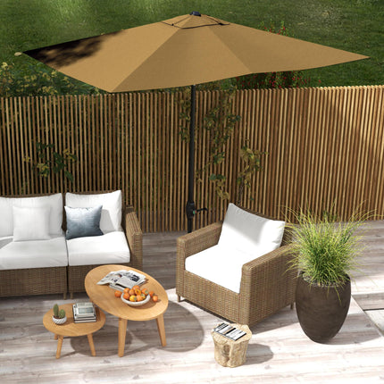 2x3m Rectangular Garden Parasol Umbrella with Crank & Tilt, 6 Ribs, Aluminium Pole - Brown