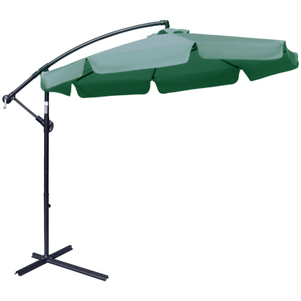 2.7m Cantilever Garden Parasol with Crank Handle and Cross Base - Green