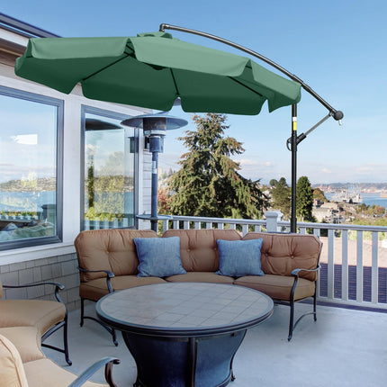 2.7m Cantilever Garden Parasol with Crank Handle and Cross Base - Green