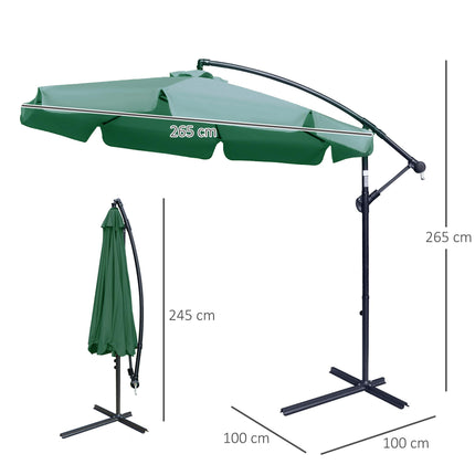 2.7m Cantilever Garden Parasol with Crank Handle and Cross Base - Green