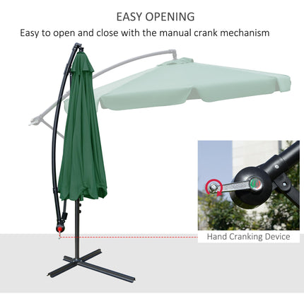 2.7m Cantilever Garden Parasol with Crank Handle and Cross Base - Green