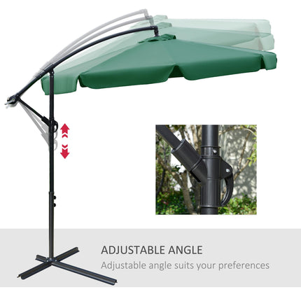 2.7m Cantilever Garden Parasol with Crank Handle and Cross Base - Green
