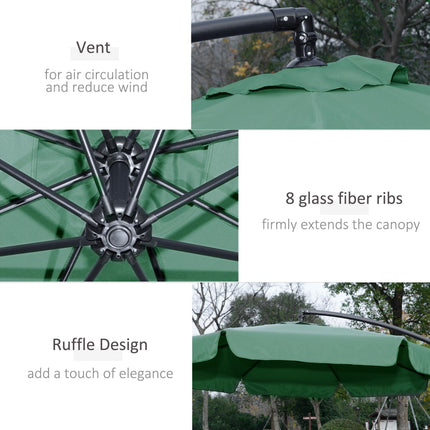 2.7m Cantilever Garden Parasol with Crank Handle and Cross Base - Green