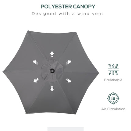 2 Metre Outdoor Patio Parasol with Push-Open Mechanism - Dark Grey
