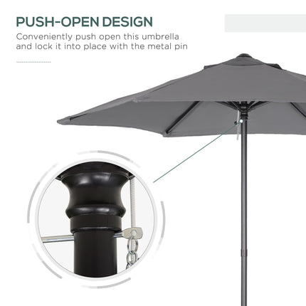 2 Metre Outdoor Patio Parasol with Push-Open Mechanism - Dark Grey