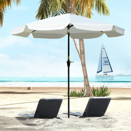 2.66m Patio Umbrella with Crank Handle and Ruffles - Cream White