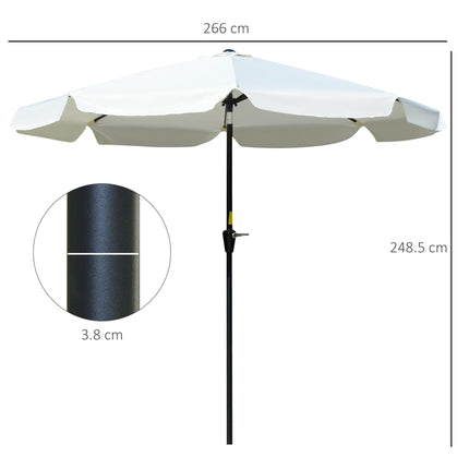 2.66m Patio Umbrella with Crank Handle and Ruffles - Cream White
