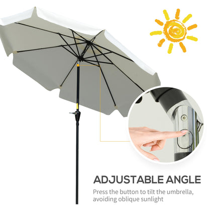 2.66m Patio Umbrella with Crank Handle and Ruffles - Cream White