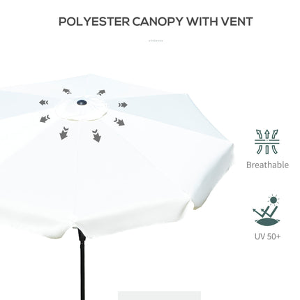 2.66m Patio Umbrella with Crank Handle and Ruffles - Cream White