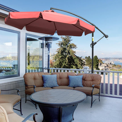 2.7m Cantilever Garden Banana Parasol with Crank Handle - Wine Red