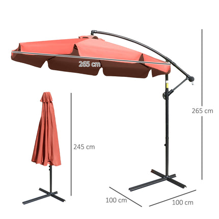 2.7m Cantilever Garden Banana Parasol with Crank Handle - Wine Red