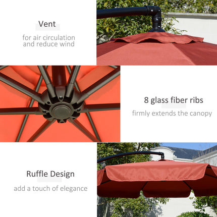 2.7m Cantilever Garden Banana Parasol with Crank Handle - Wine Red